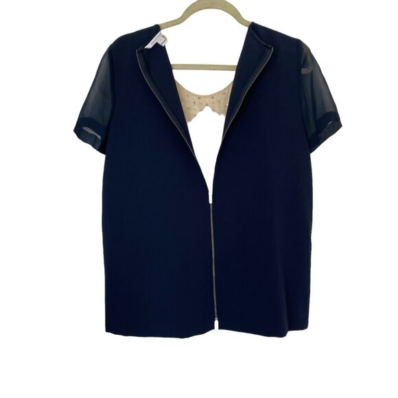 DIANE VON FURSTENBERG Blue Silk Rounded Crystal Embellished Gidget Top Size 12 - Picture 5 of 8